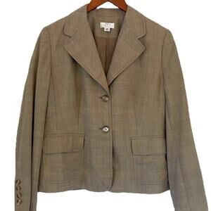 LOFT Wool-Blend Neutral/Tan Plaid 2 Button Blazer, Preppy, Boxy, Cropped, 12P
